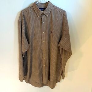Polo Long sleeve button down. Large brown Checkered plaid.